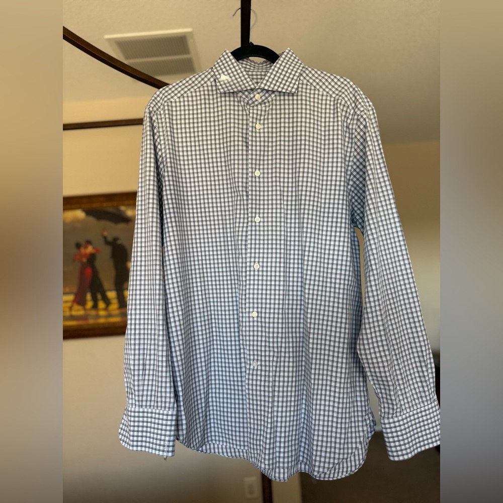 Ermenegildo Zegna Blue Checkered Button Down Shirt